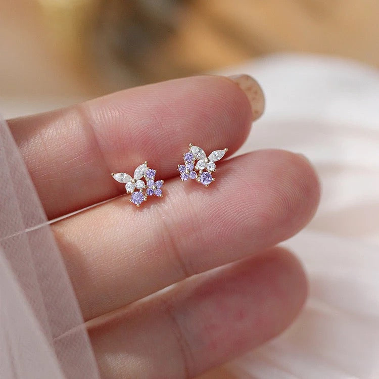 S925 Lavender Butterfly Studs