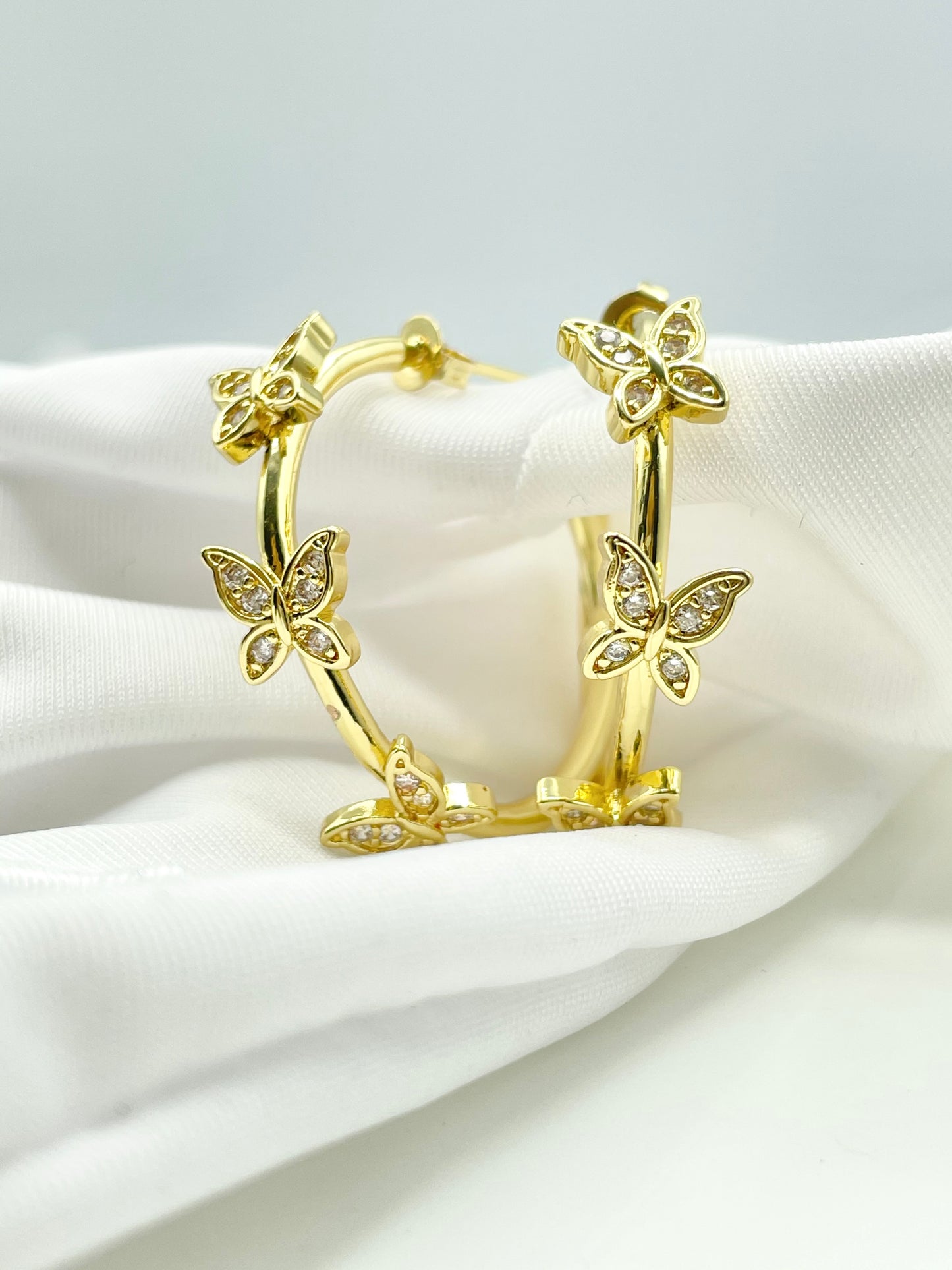 14k Trio-Butterfly Hoops