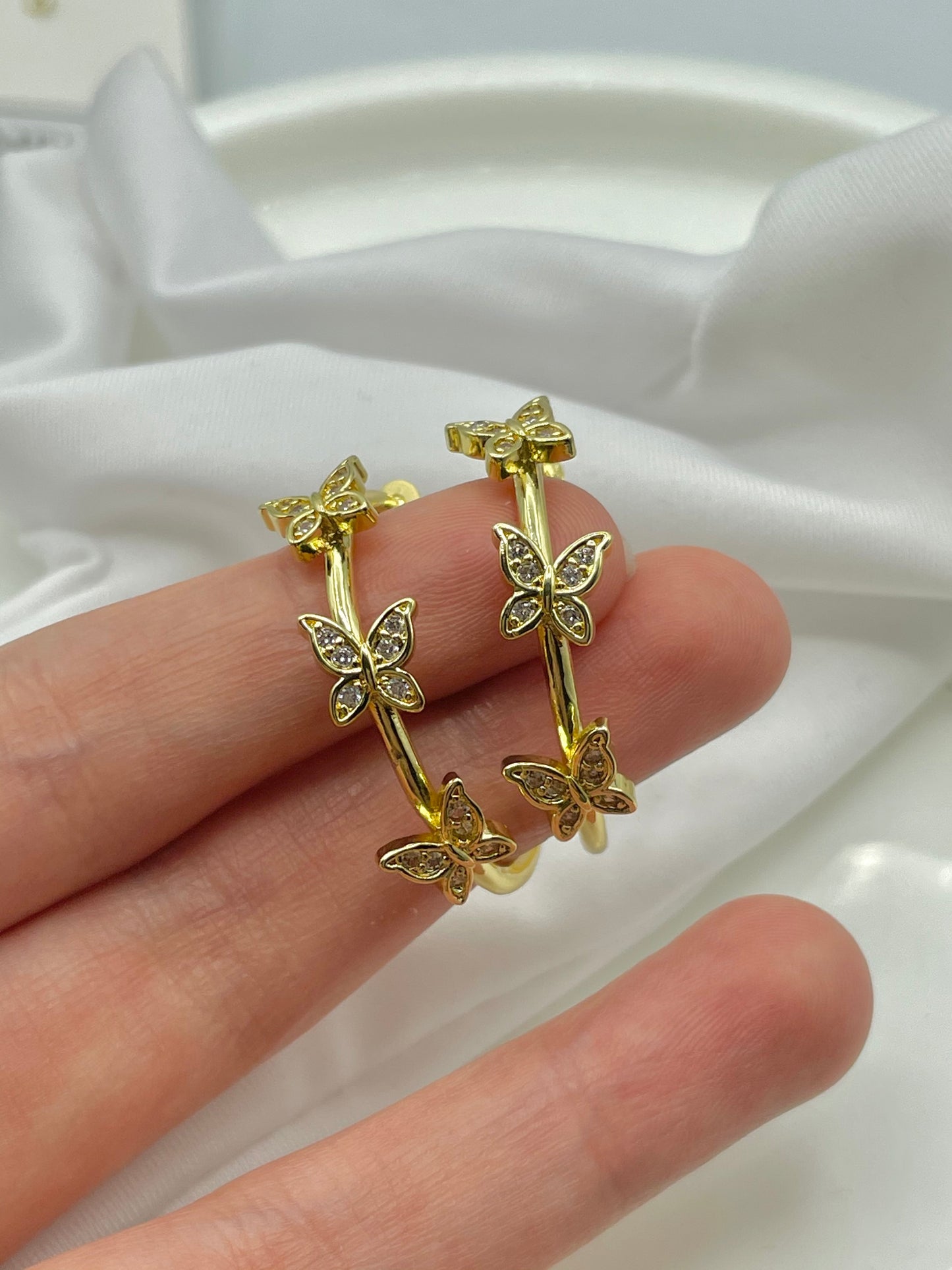 14k Trio-Butterfly Hoops