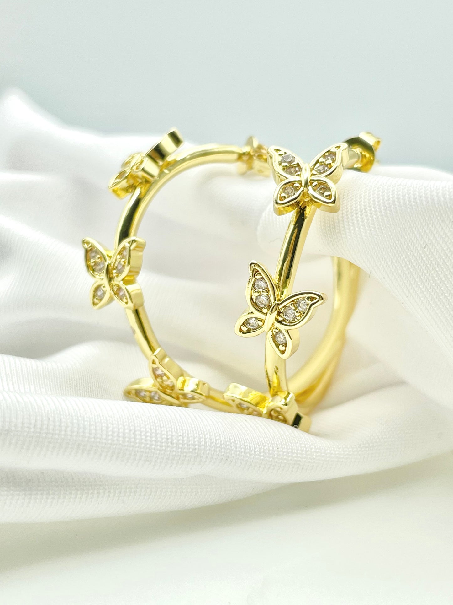 14k Trio-Butterfly Hoops